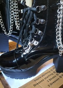 Punk Faux Leather Boots With Chains