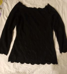 Beautiful Scalloped Details Black Imported  Top