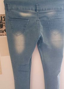Light Blue White Patch Slim Fit Jeans