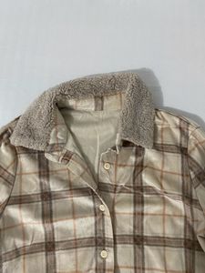 Fuzzy Trim Plaid Button-Up
