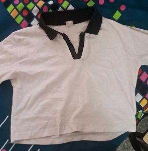 White Tee with Black Collar