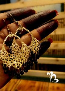 Gold &amp; Black Beaded Dangle Earrings