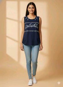 ‼️FREE DELIVERY‼️ Navy Graphic Tank Top