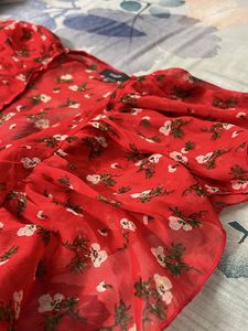 Red Floral Ruffle Blouse