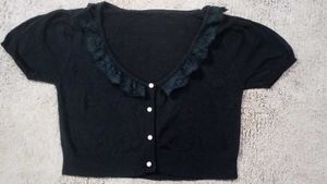 Black Lace Trim Cardigan