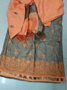 Orange &amp; Brown Embroidered Salwar Kameez Set