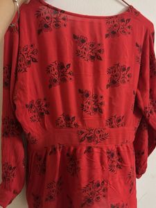 Red Floral Top With Full Sleeves