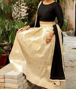Silk Black and golden Zari Lehenga