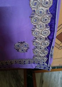 Purple Saree With Heavy Lace Border