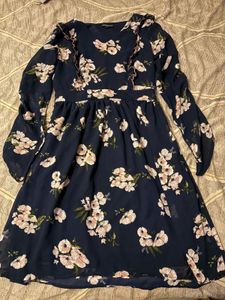 Elegant Navy Blue Floral Dress