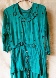 Teal Asymmetrical Dress with Embellishments