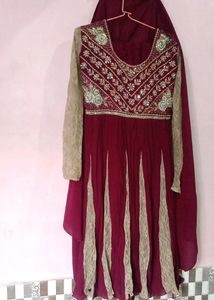 Dark Marjenta Anarkali With Embroidery