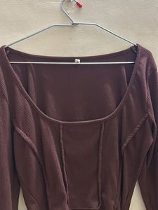 LittleBox India Brown Full Sleeve Crop Top