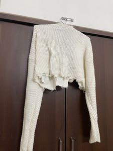 White openwork knit cardigan
