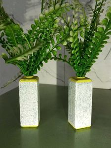 Decorative Ferns in glass Stone Vases (Set of 2)