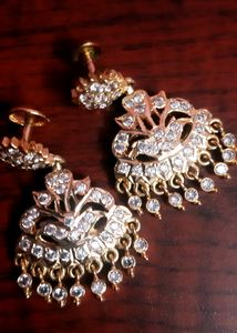 Gold Plated Designer Ethnic Chand Bali Drop Chandelier Earrings With CZ, LCT Crystals,Kundan, Polki & Pearls for Women