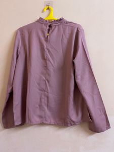 Elegant Mauve/onion Ruffle Neck Top