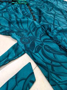 Teal Black-Lace Wrap Maxi Nighty