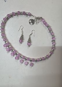 Pink Beaded Necklace &amp; Earring Set