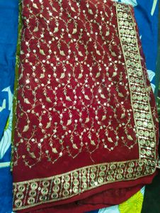 Olive Green Floral Embellished Saree