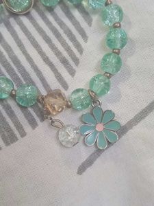 Mint Green Beaded Bracelet with Flower Charm
