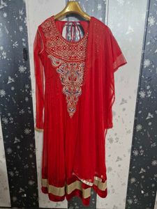 Red Anarkali Suit Set With Dupatta