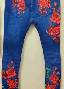 free size stretchable Floral Print Denim Leggings
