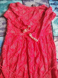 Red Printed Kurta(Side Opened)