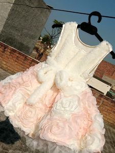 White&amp;Peach Net Floral Jacket Frock In Fur Fabric