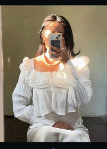 Ruffled Sleeve White Top