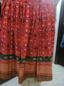 Red Printed Skirt With Linning