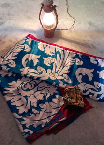 Beautiful Blue Saree With White Design