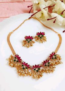 Elegant Lotus Necklace & Earring Set