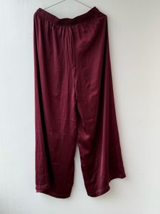Burgundy Satin Wide Leg Pants