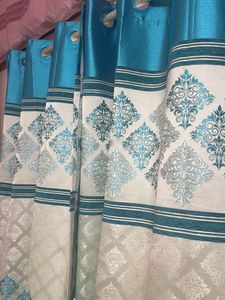 Cream &amp; Blue 3p Set Curtains