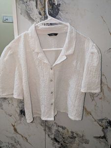 Zudio White Textured Crop Top