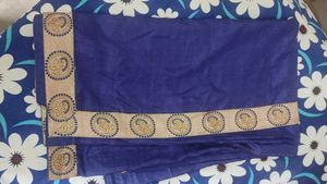 Elegant Blue Saree with Floral Border