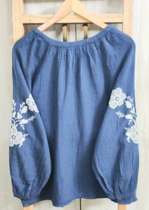 Blue Embroidered Peasant Top size-44