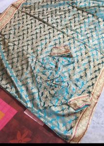 Teal &amp; Gold Patterned Fabric