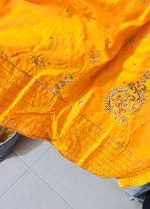 Embroidered Yellow Cotton Fabric Suit With Duppata