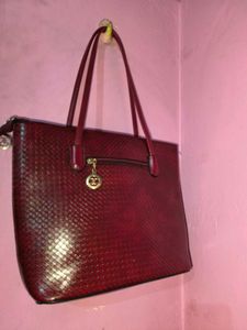 Burgundy Woven Tote Bag