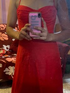 Red Midi Dress with Slit