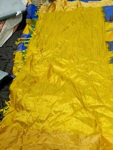 Blue &amp; Yellow Checkered pattu Saree