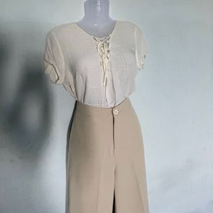 Beige Wide Leg Pants