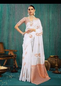 Elegant Silk white and gold saree