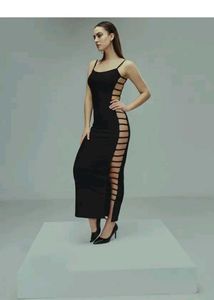 Slinky Black Maxi Dress with side Cutouts