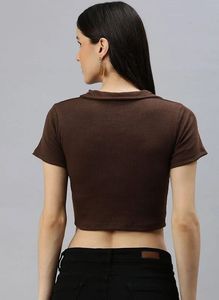 Brown Shirt Style Crop Top - S