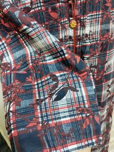 New Cotton Red Black Kurti With Golden Buttons