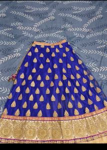 Blue &amp; Gold Embroidered Lehenga Skirt
