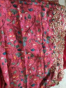 Kalamkari Organza Cut Work Duppata
